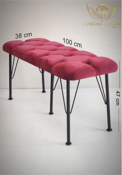 By Hakan Aşkın Metal Ayaklı Babyface Puf & Bench Bordo Baby Face Kumaş Bordo