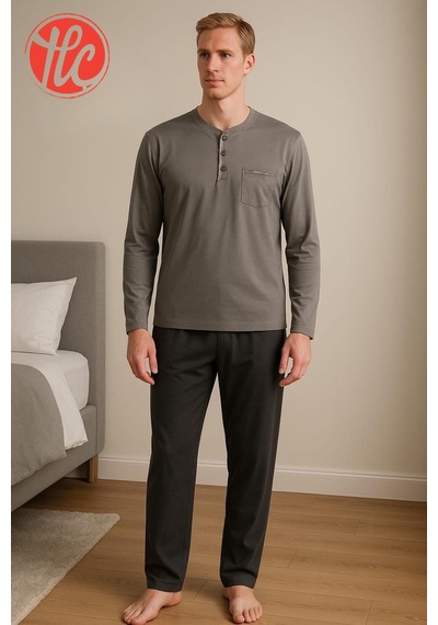 Gd Goldoremi 28301 Erkek 4 Mevsim Rahat Pamuklu Süprem Kumaş Uzun Kollu Pijama Takım Füme