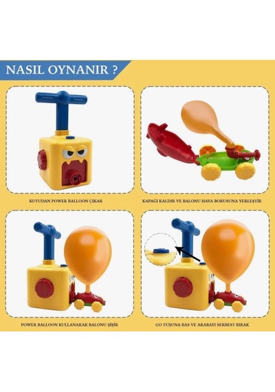 Balon Araba Pompalı Balon Şişiren Fırlatıcılı 2 Adet Arabalı Eğlenceli Oyuncak