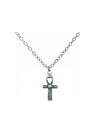 Gri Desenli Haç Figürlü Kolye 60 Cm Zincirli, Gotik & Unisex Takı Çok renkli
