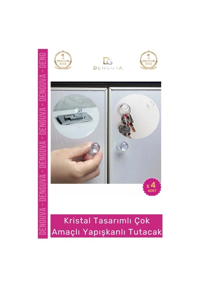 Kulp Kristal Elmas Kesim Vidasız Montaj Dekoratif Çok Amaçlı Yapışkanlı Tutacak Buton - 4 Adet Çok Renkli