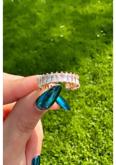 Baget Taşlı Ayarlanabilir Gold Renk Yüzük