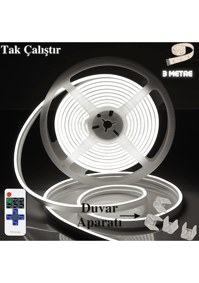 Neon Esnek Şerit Led Tak Çalıştır Kumandalı - Beyaz 3 Metre