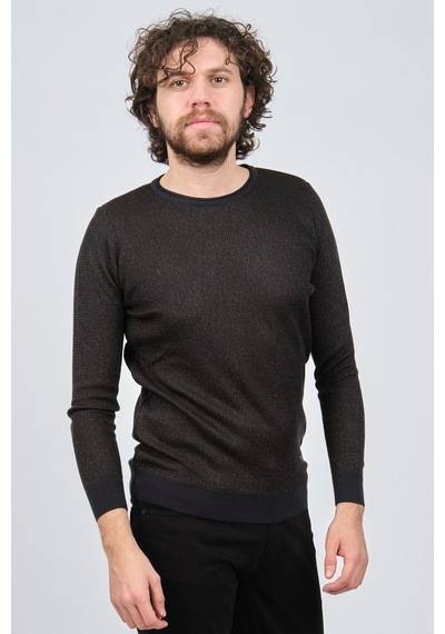 Çizgi Triko Erkek Bisiklet Yaka Slim Fit Desenli Kazak 42554255 L Lacivert