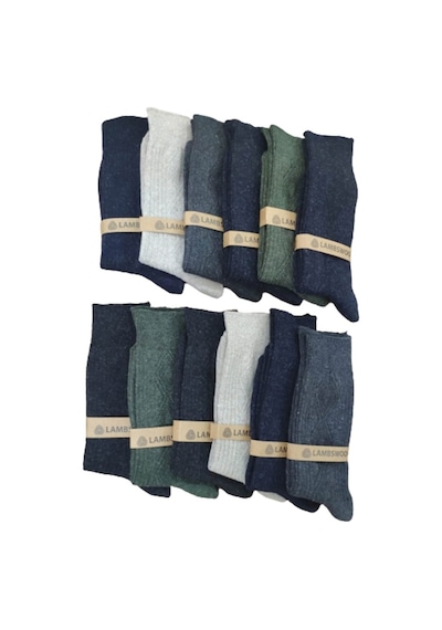 Ercey's Erkek 12 Çift Kışlık Lambswool Çorap Füme