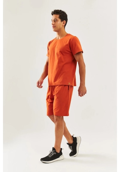 Erkek Oversize Rahat %100 Pamuklu Penye Bisiklet Yaka Kısa Kol Basic T-shirt KIREMIT