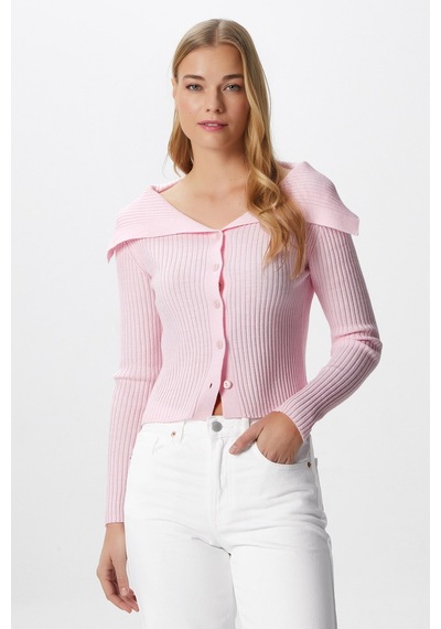 Ritnice Kadın Terra Fitilli Pembe Düğmeli Triko Hırka Pembe