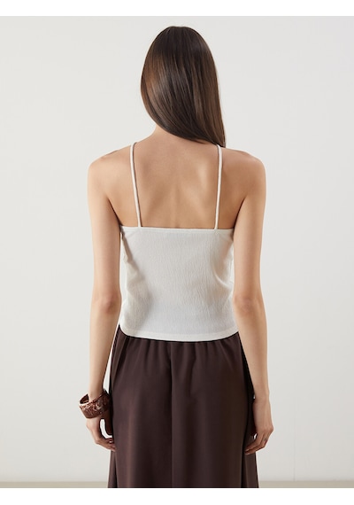 Lcw Vision Ekru Halter Yaka Dokulu İp Askılı Bluz