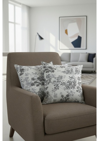 Chevron Bohem Dekoratif Punch Yastık Kırlent Kılıfı 2 Adet 45x45 Hayat Ağacı Gri 45 x 45