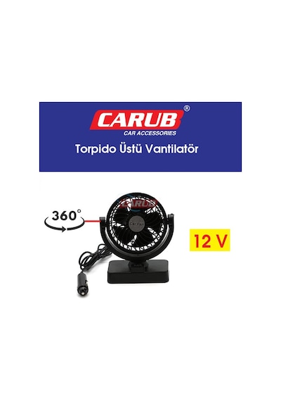 Carub Vantilatör 12v Torpido Üstü Tekli Fan Ayarlı