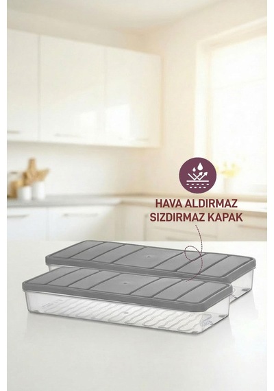 2 Adet 1 Lt. Nora Organizer Buzdolabı Buzluk Düzenleyici Saklama Kabı Gri