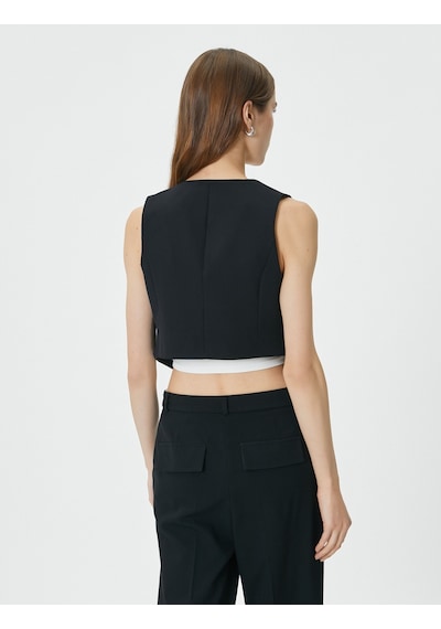 Koton Crop Yelek Simli Şerit Detaylı Cepli Siyah 4sak20031uw 4SAK20031UW999 Siyah