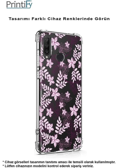 Vivo Y16 Uyumlu Köşe Korumalı Floral Pudra Tasarımlı Şeffaf Silikon Kılıf