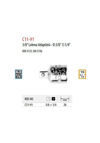 Ceta Form C11-91 3/8’’ Lokma Adaptörü - D 3/8” E 1/4”