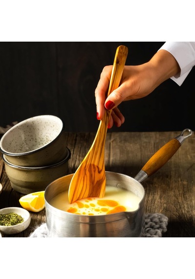 Zeytin Ağacı El Yapımı 4 Parça Mutfak Seti, Ahşap Kaşık, Çatal, Spatula, Delikli Spatula 30 Cm Diğer