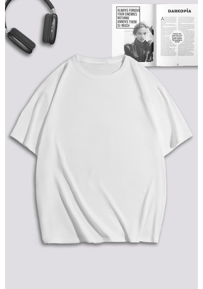 Unisex Kadın Erkek Ters Yüz Sırt Baskılı Özel Tasarım Oversize T-shirt Beyaz4 Mck0565 Beyaz