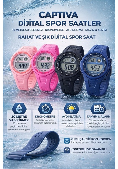 Captiva Digital 3 Atm Suya Dayanıklı Işık+alarm+kronometre+takvimli Çoçuk Kol Saati Cp.ml.001s4 Mor
