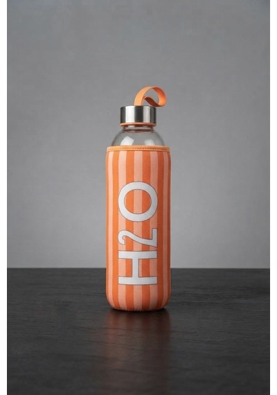 H2o Desenlı Kılıflı 750 Ml Cam Matara Çızgı Turuncu