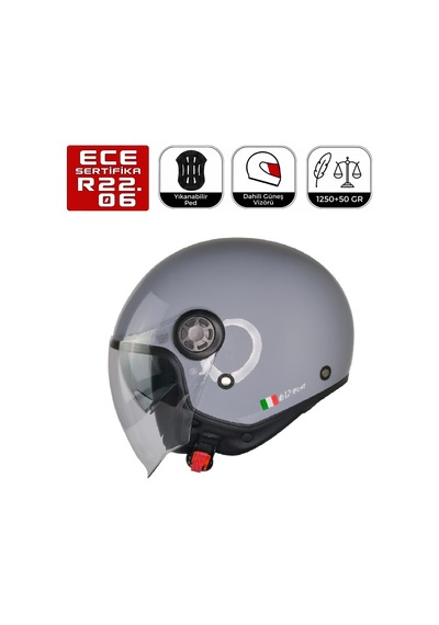 Fr612 Gri Motosiklet Kaskı Güneş Vizörlü Yarım Açık Motorcu Kask