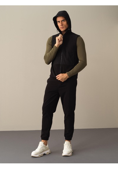Xint Siyah Regular Fit Kapüşonlu Polar Yelek 195044