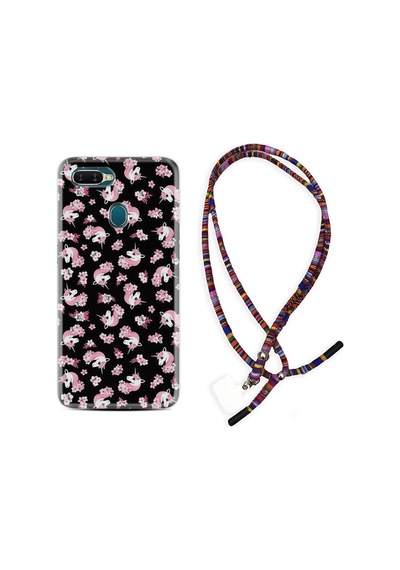 Oppo Ax7 Kılıf Rasta Boyun Askılı Unicorn Flowers 1406