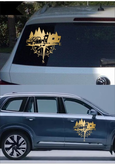 Pusula Ve Karavan Sticker, Kamp Kampçı Doğa, Araba Oto Pickup Karavan Sticker 02518 80x80 Cm