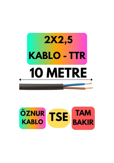 Öznur 2x2,5 Ttr Kablo Siyah Metre Seçenekli - 10 Metre