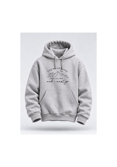 North Whiskers The Mountains Are Calling Baskılı Unisex Hoodie Dağ Ve Doğa Temalı Kapüşonlu Sweatshirt Gri - 935684426 Gri - 935684426 Gri