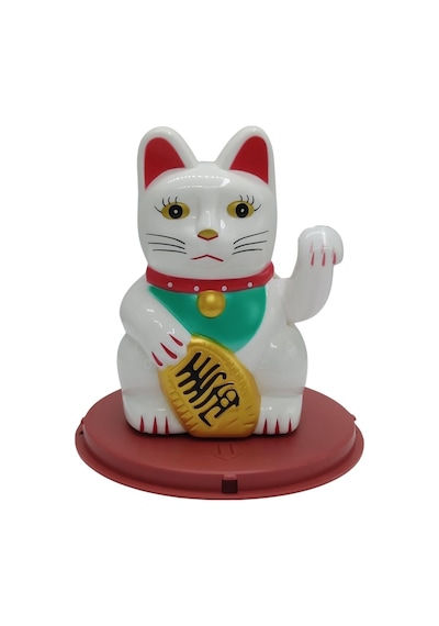 Maneki Neko El Sallayan Şans Kedisi Beyaz Solar Güneş Enerjili 11x10cm No1b