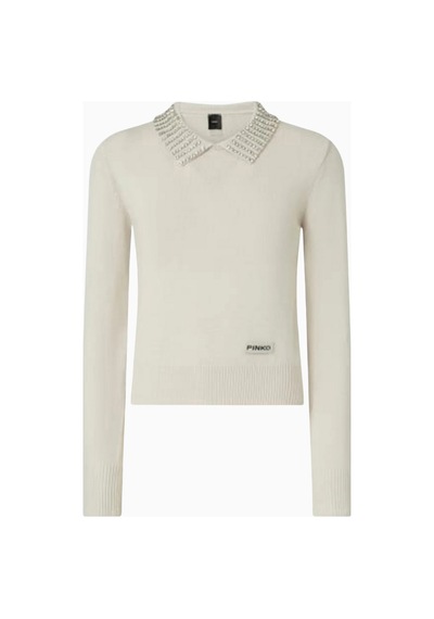 Pinko Ventotene Embellished Sweater Lüks,taş Detaylı Gümüş Renk Triko
