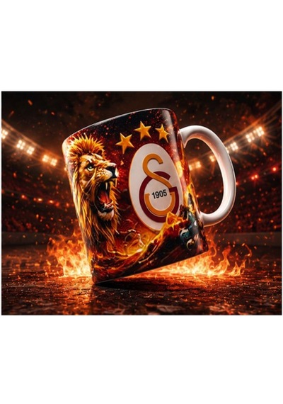 Galatasaray Aslan Tasarımlı Seramik Kupa Bardak Taraftara Özel Hediyelik Kupa Beyaz