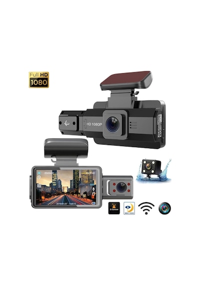 A-88 3" Dvr Araç İçi Kamerası Lcd Ekranlı Gece Görüşlü 3 Kameralı G-sensör Wi-fi 1080p