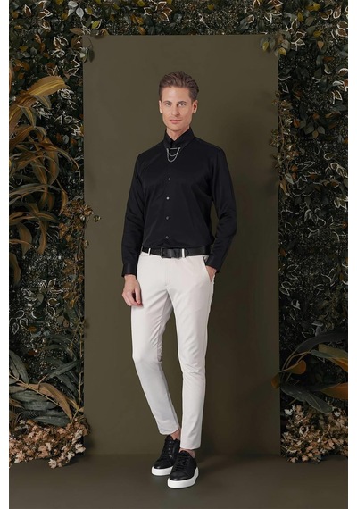 Efor Gk 710 Slim Fit Siyah Klasik Gömlek Siyah