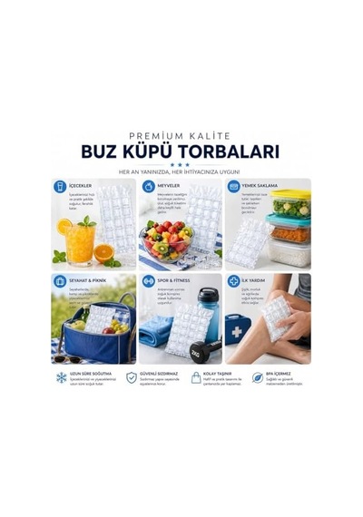 Buz Küpü Torbası - Pratik Doldurulabilir Buz Yapma Poşeti Sızdırmaz Tek Kullanımlık Buz Küpleri Soğuk Kompres İçecek Soğutma Hızlı Ve Hijyenik Çözüm Ev Piknik Kamp Parti Plaj Ofis 20