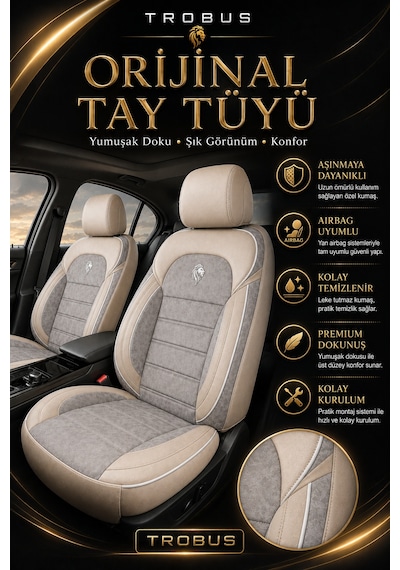 Renault R9 Broadway 1990-2000 Uyumlu Lion Serisi Tay Tüyü Bej Premium Koltuk Kılıfı