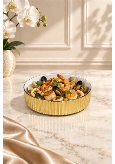 Linea Serisi Dekoratif Kase 20 Cm 550 Ml Altın