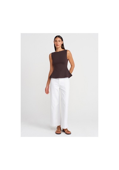 Dilvin 21001 Kayık Yaka Peplum Top-koyu Kahve