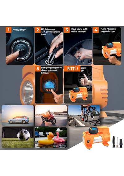 Araç Çakmak Girişli Dijital Hava Kompresörü Lastik Şişirme Pompası 12v Taşınabilir Oto Kokusu