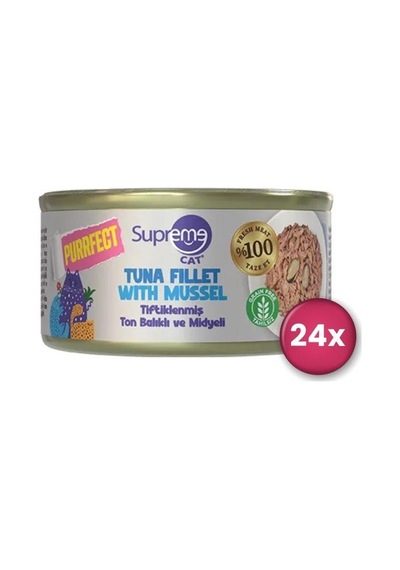 Supreme Cat Purrfect Tiftiklenmiş Ton Balıklı Ve Midyeli Yetişkin Kedi Konservesi 70 Gr X 24 Adet