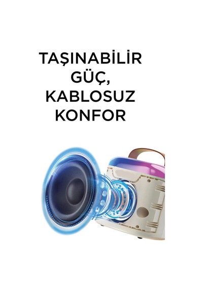 D51 Beyaz Çift Mikrofonlu Kablosuz Parti Hoparlörü