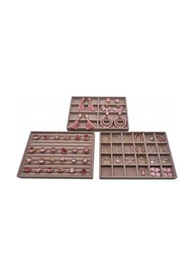 Bern Model Süet Kumaş Pembe Renk 34/24 Cm 3 Lü Takımtakı Sergileme Standı