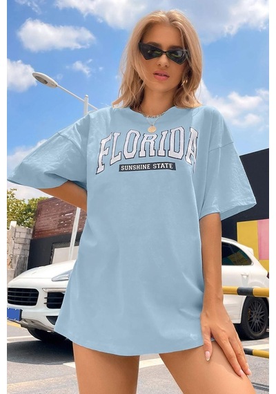 Uyguntarz Unisex Florida Baskılı Tasarım Tshirt Bebe Mavisi