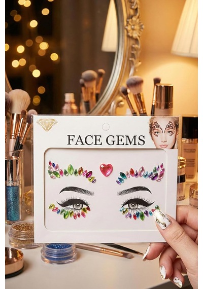 Rengarenk Kalp Detaylı Yüz Taşı Face Gems Sticker