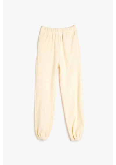 Koton Kız Çocuk Basic Jogger Eşofman Altı Beli Lastikli Ekru