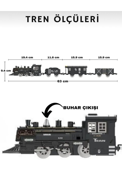 Oyuncak Işıklı Ve Sesli Buhar Çıkartan 15 Parça Tren Seti