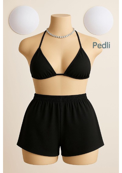 Angbutik Kadın Siyah Şortlu Belden Ve Boyundan Bağlamalı Bikini Takımı
