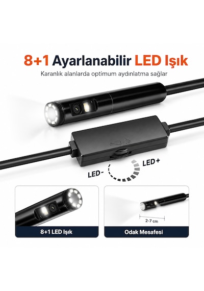 Ultratekno Ult110s 10m Çift Kameralı 1440p Endoskop Yılan Kamera Ip68 8mm Sert Kablo İos Android