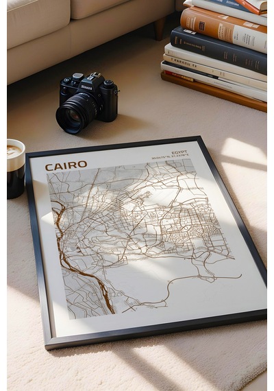 Kahire Mısır Cairo-egypt Haritası Çerçeveli Tablo Lüks Salon Duvar Dekorasyonu Hediyelik Tablo