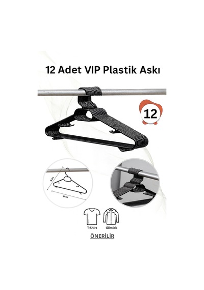 Siyah Plastik Elbise Kıyafet Askısı 12 Adet Plastik Elbise Askısı Siyah Vıp Plastik Siyah Tr Diğer