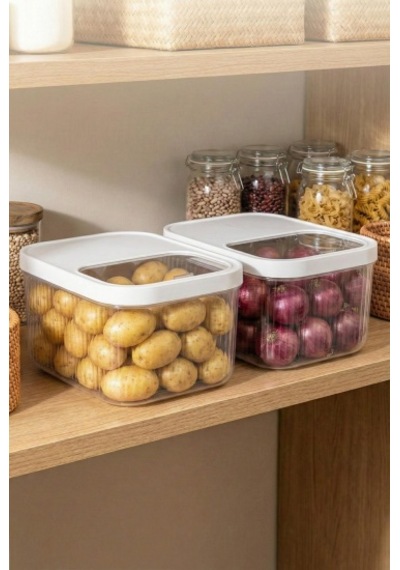 2'li 12 Lt Multibox Beyaz Kayar Kapaklı Saklama Kabı & Erzak Kabı & Patates Soğan Kovası